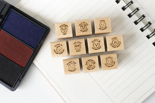 Lehrerstempel Mini Set, Motivationsstempel, Schule Stempel Set, Belohnungsstempel, Grundschule, Smiley, Gut gemacht, Bewertung, Note HS121