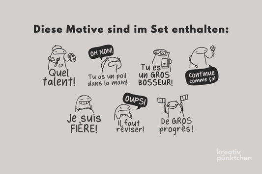 Lehrerstempel Set A französisch, Motivationsstempel, Schule Stempel Set, Belohnungsstempel, Grundschule Stempel, Gut gemacht Bewertung HS031