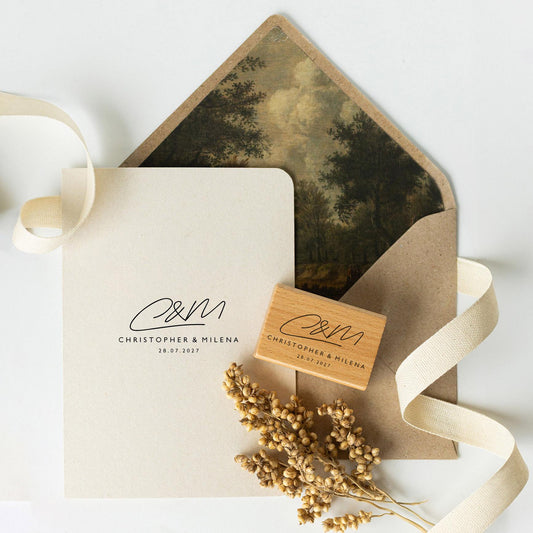 Hochzeitstempel Nr.14 Textstempel personalisiert individuell mit Namen Buchstaben Monogramm Einladung Verlobung Hochzeit Save the date HS155