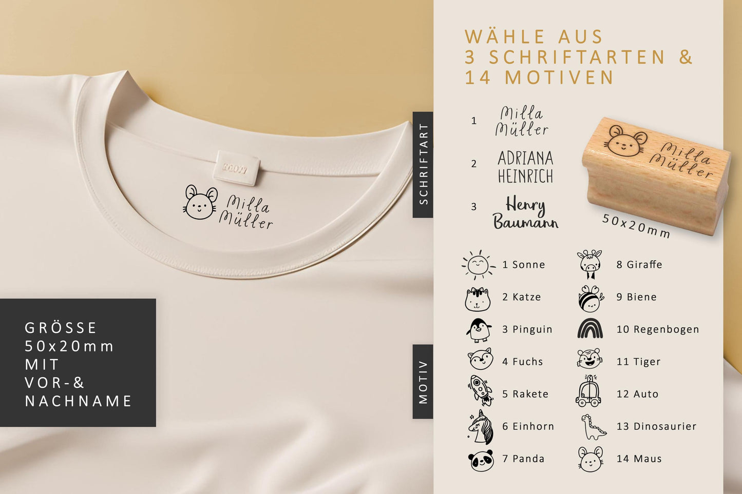 Namensstempel Kleidung, Textilstempel Kinder, Kindergarten Namensstempel, personalisierter Stempel Kinder, T-Shirt Stempel HS002