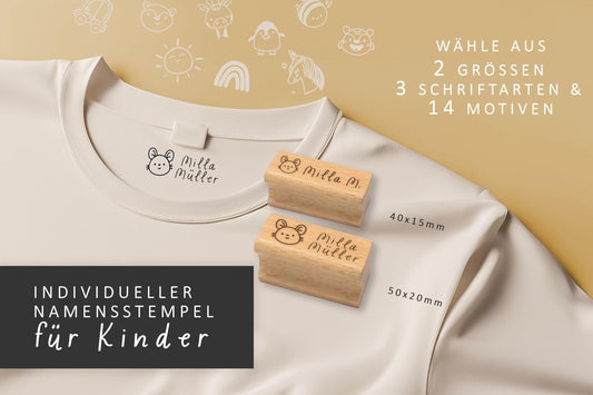 Namensstempel Kleidung, Textilstempel Kinder, Kindergarten Namensstempel, personalisierter Stempel Kinder, T-Shirt Stempel HS002