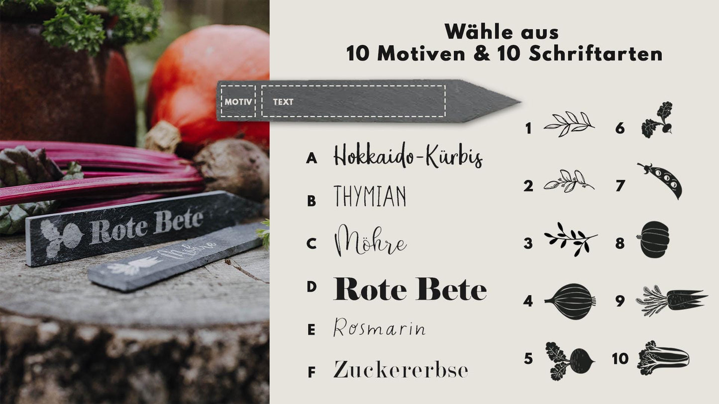 personalisierbares Pflanzschild, Gartenstecker, Pflanzenstecker, Schiefer Pflanzenschild, Pflanzen beschriften, Garten Geschenke GU004