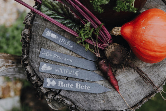 personalisierbares Pflanzschild, Gartenstecker, Pflanzenstecker, Schiefer Pflanzenschild, Pflanzen beschriften, Garten Geschenke GU004