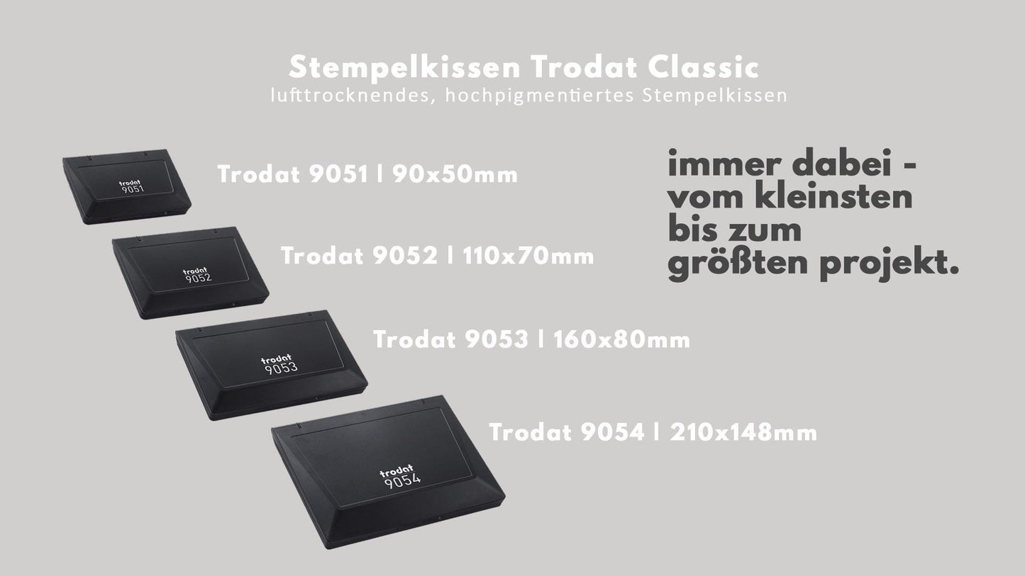 Stempelkissen Trodat 9051, 9052, 9053, 9054, Stempelkissen schwarz, Stempelkissen farbig, Stempelkissen Textil, Stempelfarbe SK001