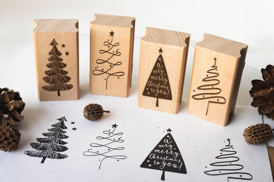 Stempel Große Bäume, Weihnachtsbaum Stempel, Stempel Weihnachten, Weihnachtsmotiv Stempel, Geschenkanhänger Stempel,Stempel Tannenbaum HS011