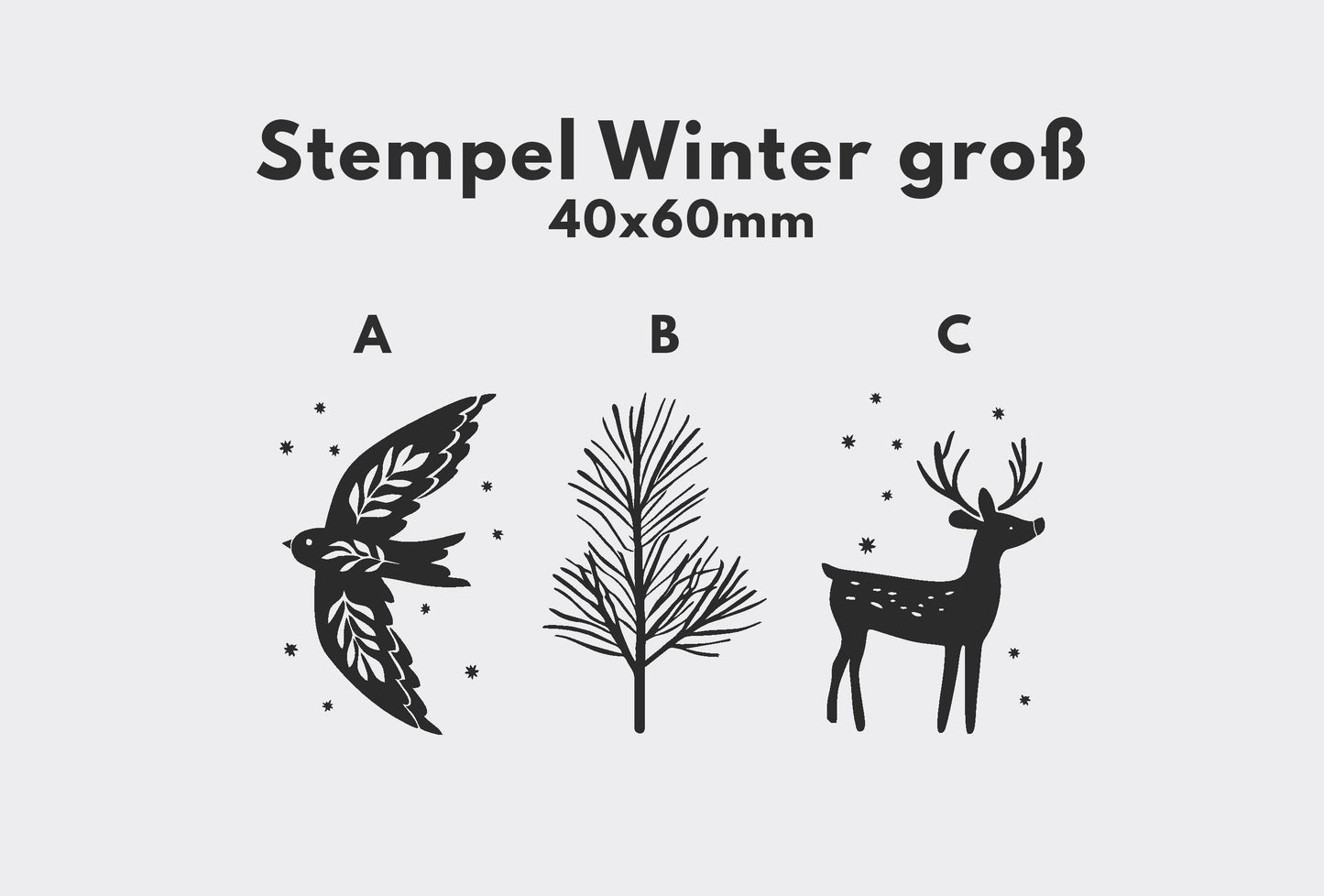 Stempel Winter groß, Stempel Taube Rentier Hirsch Tannenzweig, Stempel Scandi Motive, Stempel Wintermotive, Stempel Weihnachten HS014