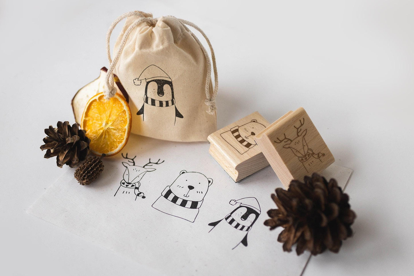 Stempel Winterfreunde A, Stempel Tiere Winter, Stempel Weihnachten Tiere, Stempel Tiere süß, Stempel Kinder, Stempel Pinguin Bär Reh HS015