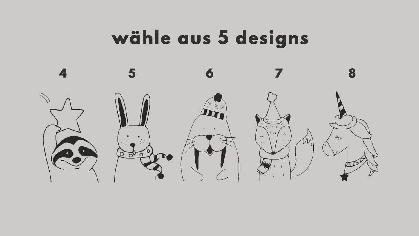 Stempel Winterfreunde B, Stempel Tiere Winter, Stempel Weihnachten Tiere, Stempel Faultier Hase Walross Fuchs Einhorn,  Stempel Kinder HS016