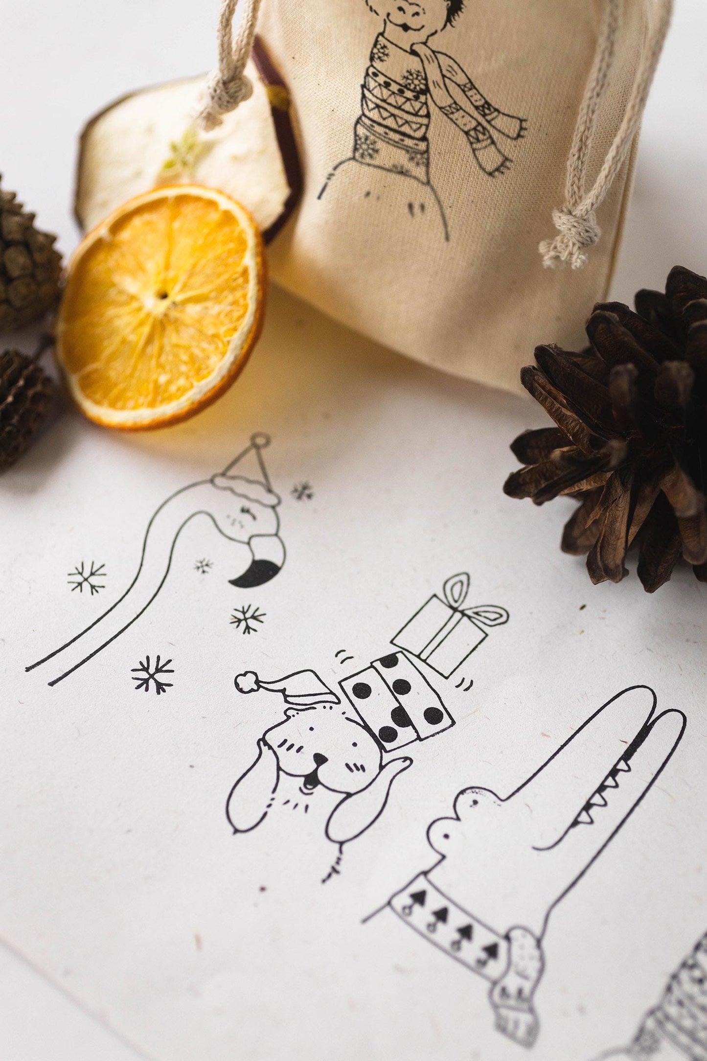 Stempel Winterfreunde C, Stempel Tiere Winter, Stempel Weihnachten Tiere, Stempel Alpaka Krokodil Flamingo Murmeltier,  Stempel Kinder HS017