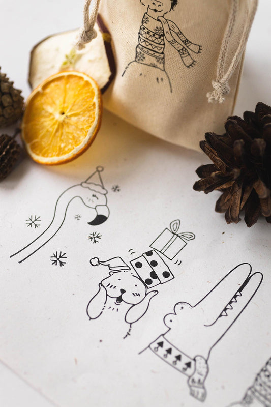 Stempel Winterfreunde C, Stempel Tiere Winter, Stempel Weihnachten Tiere, Stempel Alpaka Krokodil Flamingo Murmeltier,  Stempel Kinder HS017