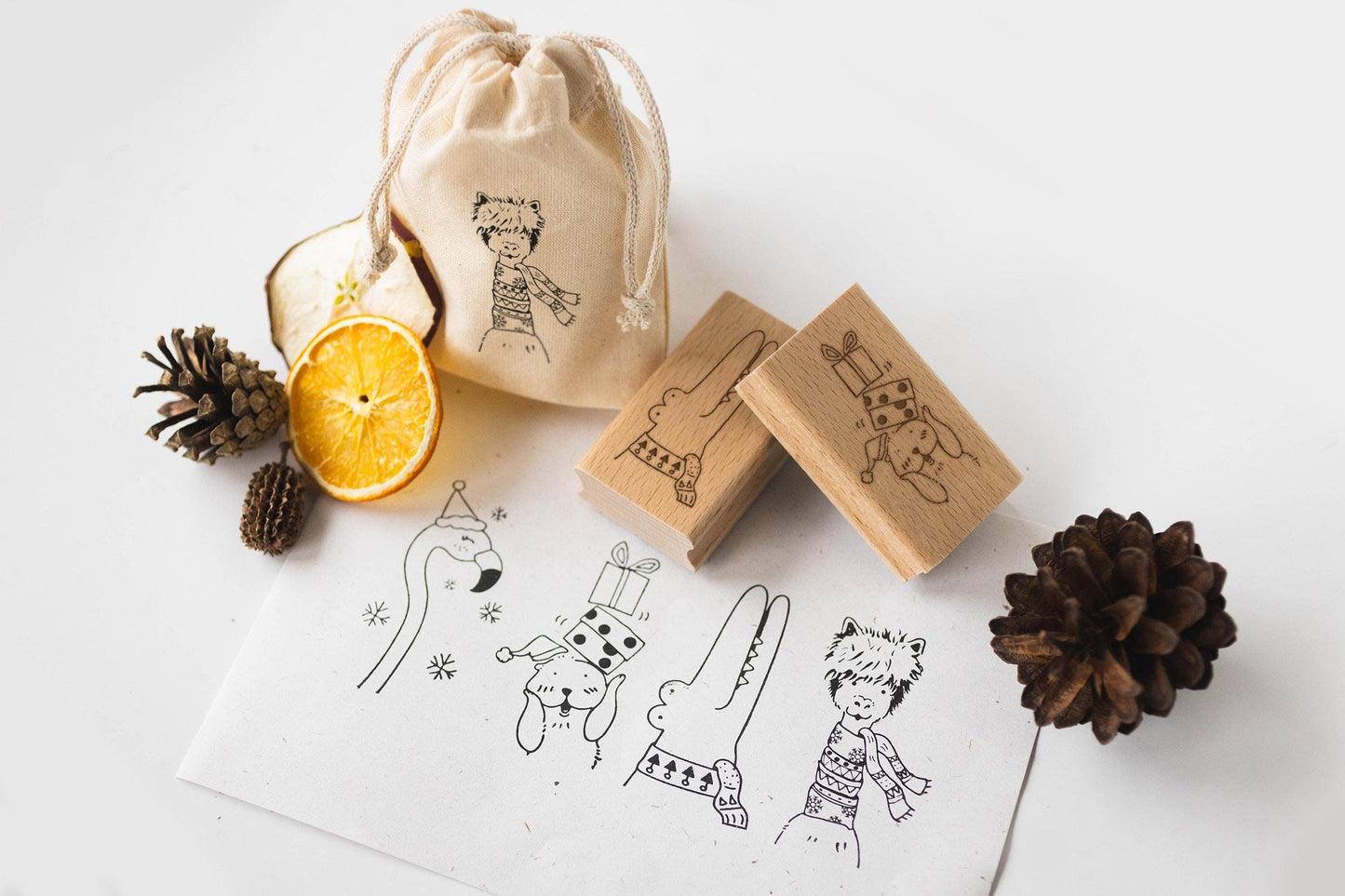 Stempel Winterfreunde C, Stempel Tiere Winter, Stempel Weihnachten Tiere, Stempel Alpaka Krokodil Flamingo Murmeltier,  Stempel Kinder HS017