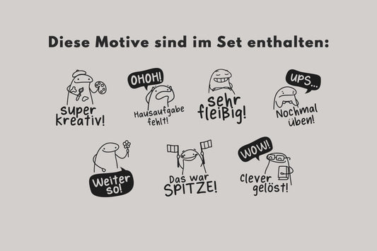 Lehrerstempel Set A, Motivationsstempel, Schule Stempel Set, Belohnungsstempel, Grundschule Stempel, Gut gemacht Bewertung Note HS024
