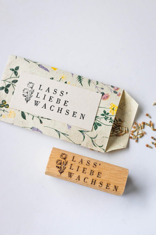 Lass Liebe wachsen Stempel, Hochzeit Stempel, Giveaway Hochzeit, Gastgeschenk, Samentüten Stempel, Hochzeit Deko Tischdeko HS040