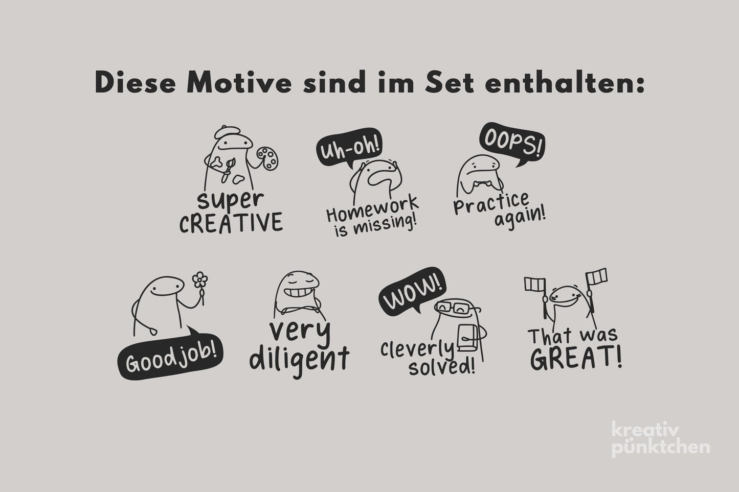 Lehrerstempel Set A englisch, Motivationsstempel, Schule Stempel Set, Belohnungsstempel, Grundschule Stempel, Gut gemacht Bewertung HS035