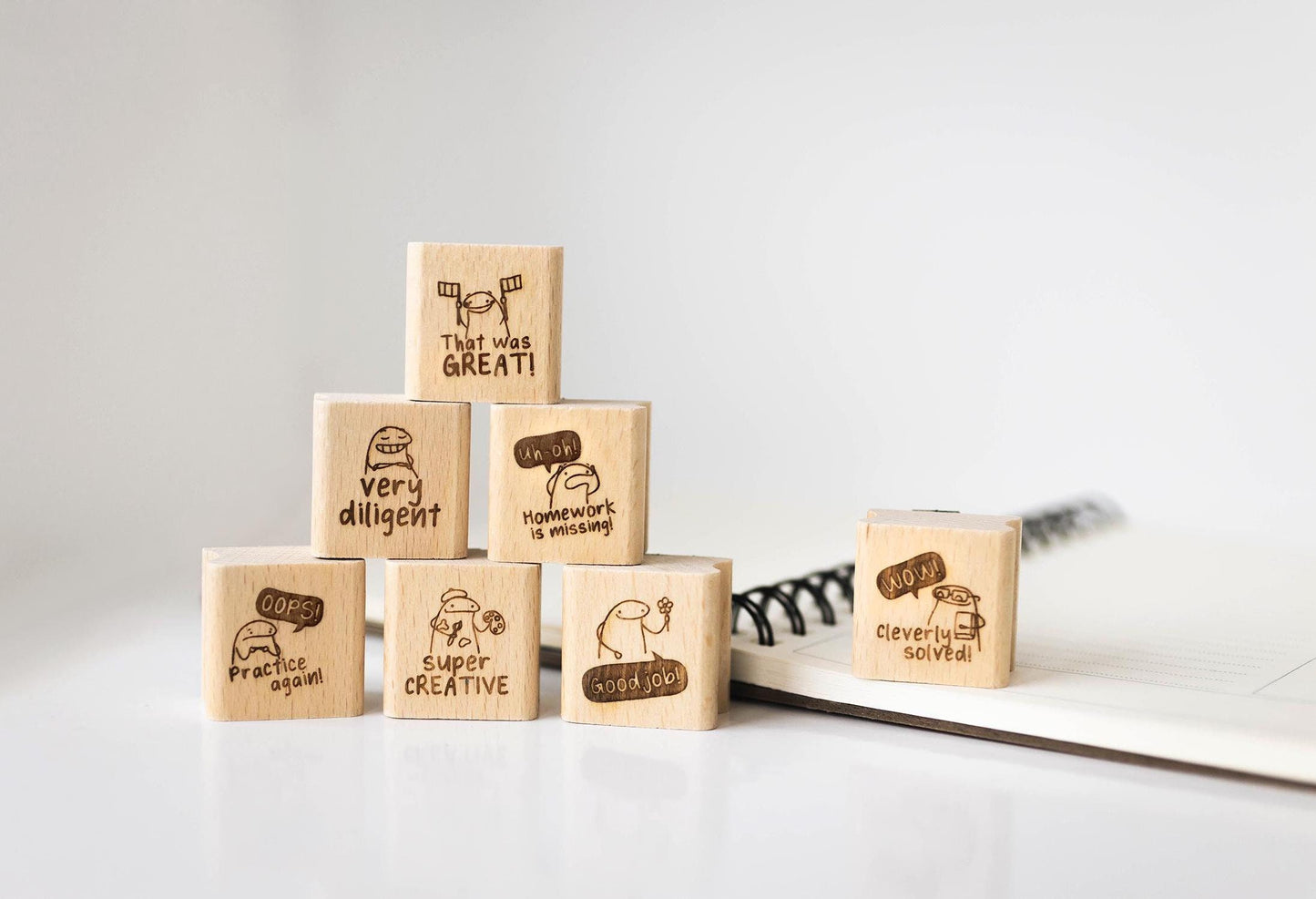 Lehrerstempel Set A englisch, Motivationsstempel, Schule Stempel Set, Belohnungsstempel, Grundschule Stempel, Gut gemacht Bewertung HS035