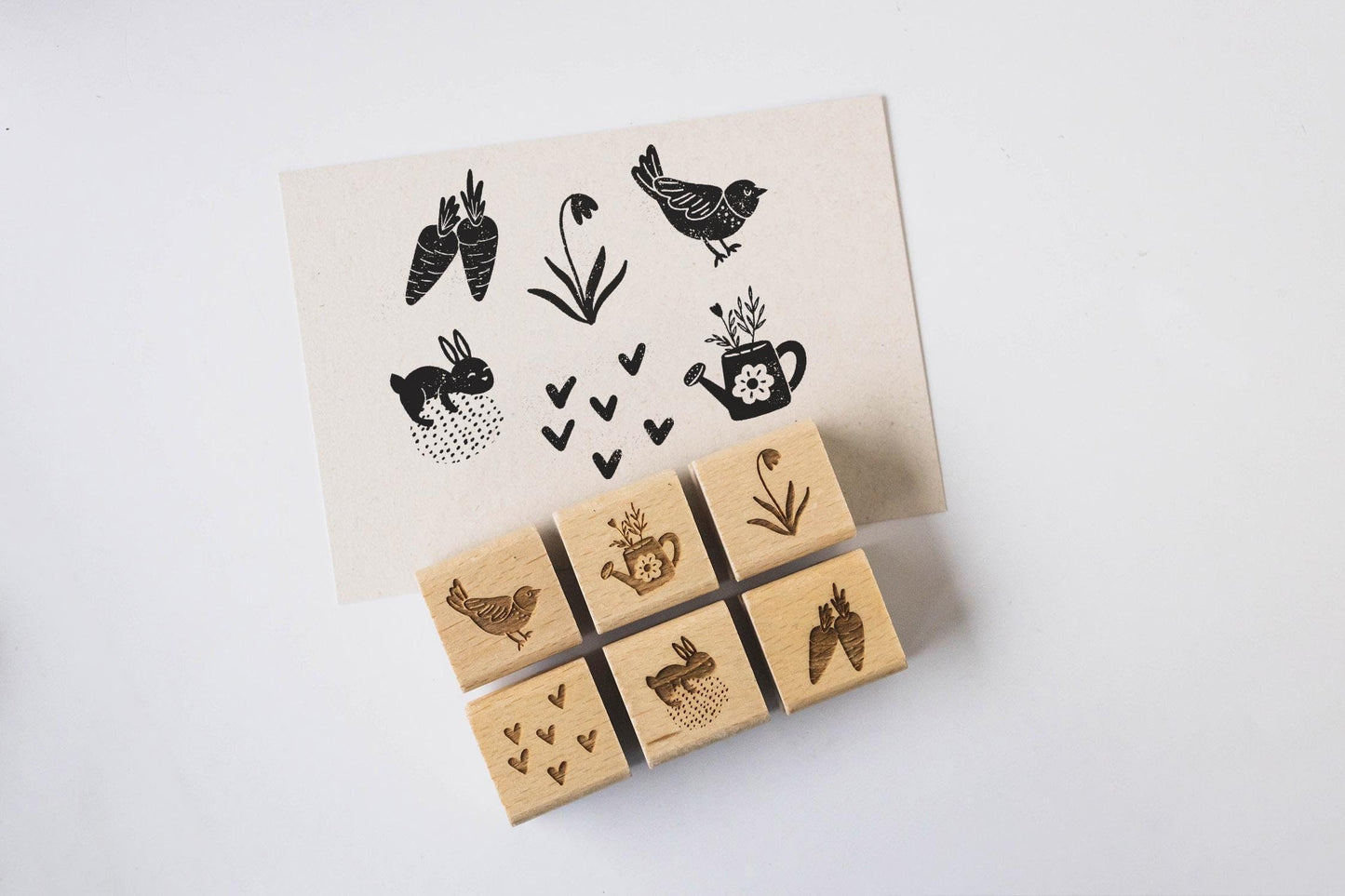 Stempelset 6er Ostern A Hase Vogel Möhre Gießkanne Tulpe Herzen, Oster Stempel, Frühling Stempel, Frühjahr, Naturmotive Stempel HS070
