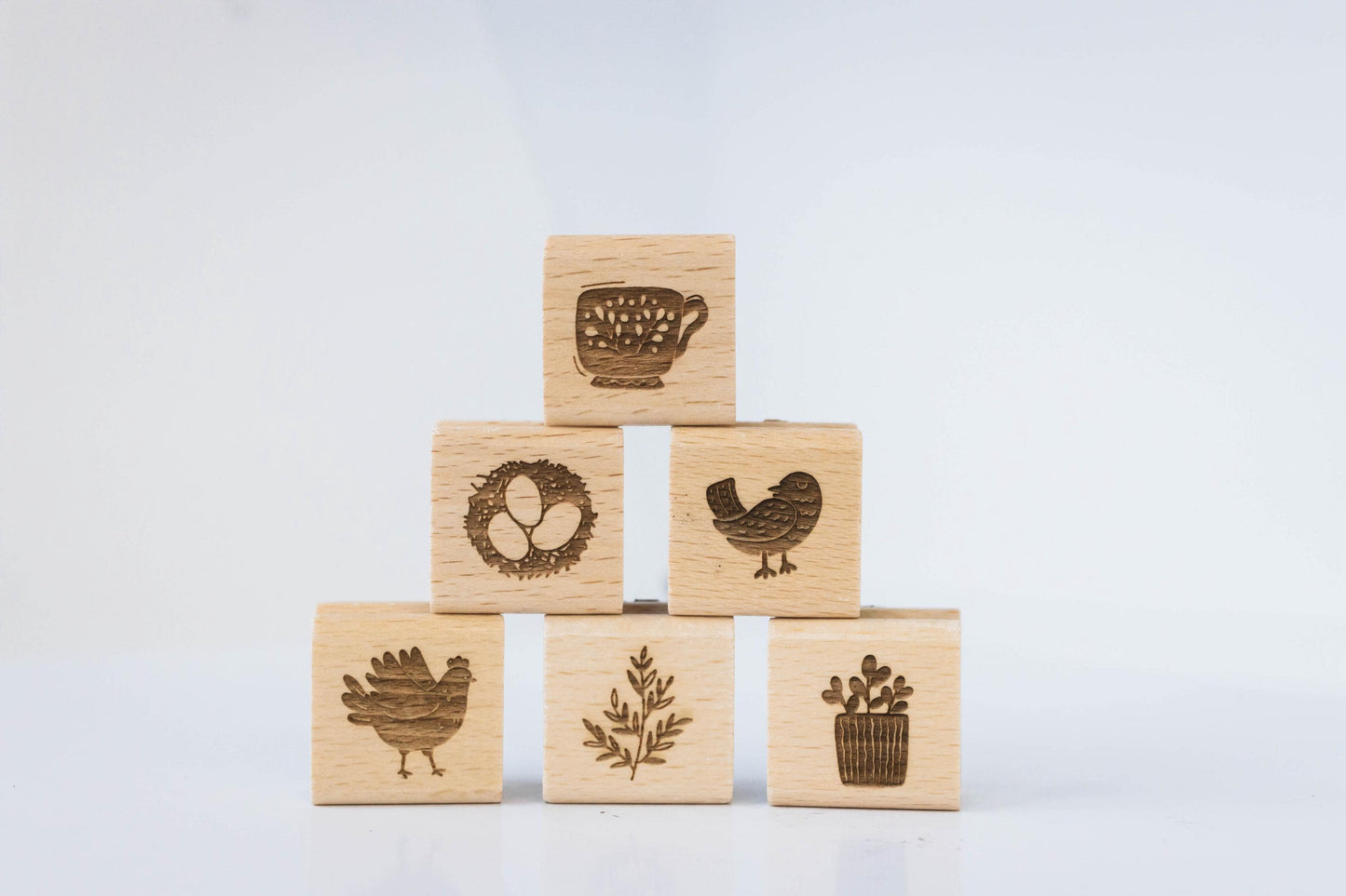 Stempelset 6er Ostern B Huhn Vogel Pflanze Tasse Eier Zweig, Ostern Stempel, Frühling Stempel, Frühjahr, Naturmotive Stempel HS071