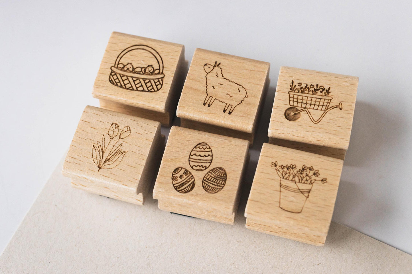 Stempelset 6er Ostern D Ostereier, Schubkarre, Blumen, Schaf Ostern Stempel, Frühling Stempel, Frühjahr, Naturmotive Stempel HS073