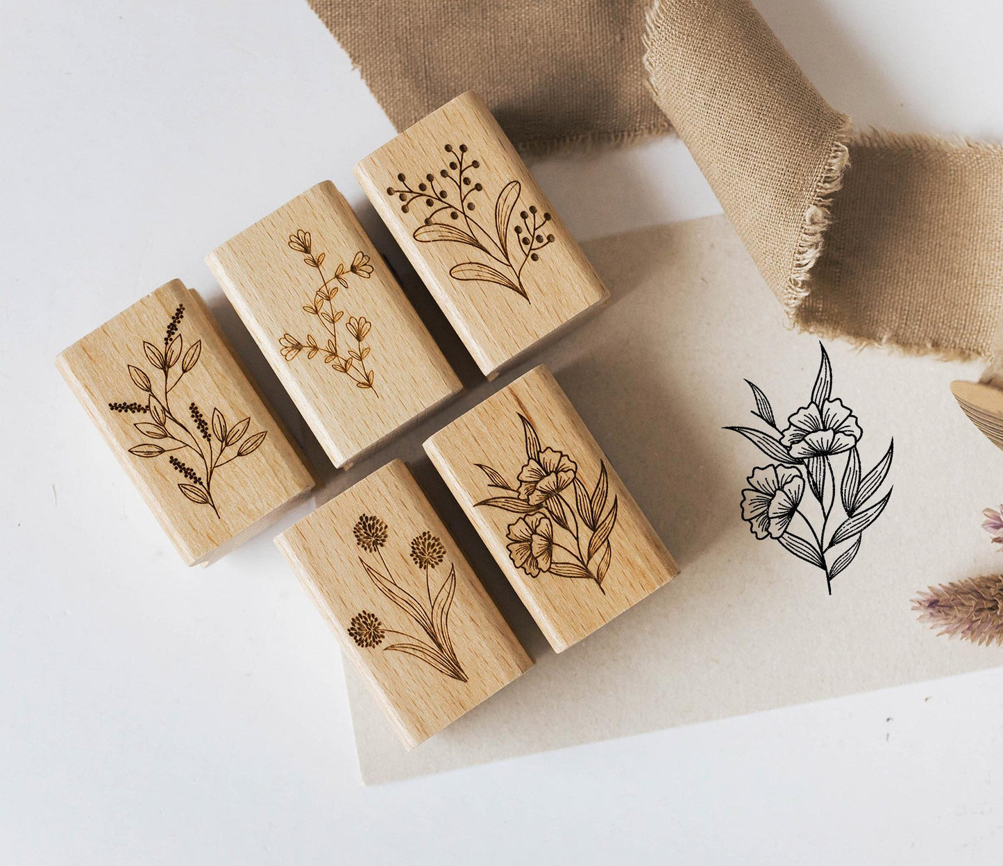 Stempelset Blumen 2 Zweige, Motivstempel, Stempel Frühling, Natur, Stempel Kränze Scrapbooking Stempel, Bullet Journal Stempel Boho HS090