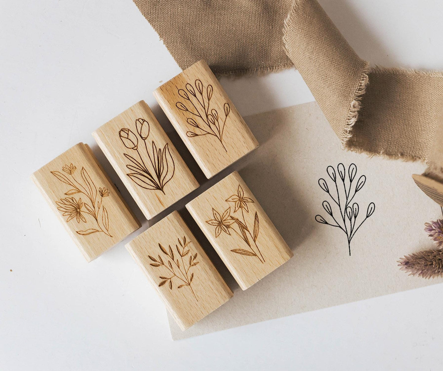 Stempelset Blumen 3 Zweige, Motivstempel, Stempel Frühling, Natur, Stempel Kränze Scrapbooking Stempel Bullet Tulpen Stempel Boho HS091