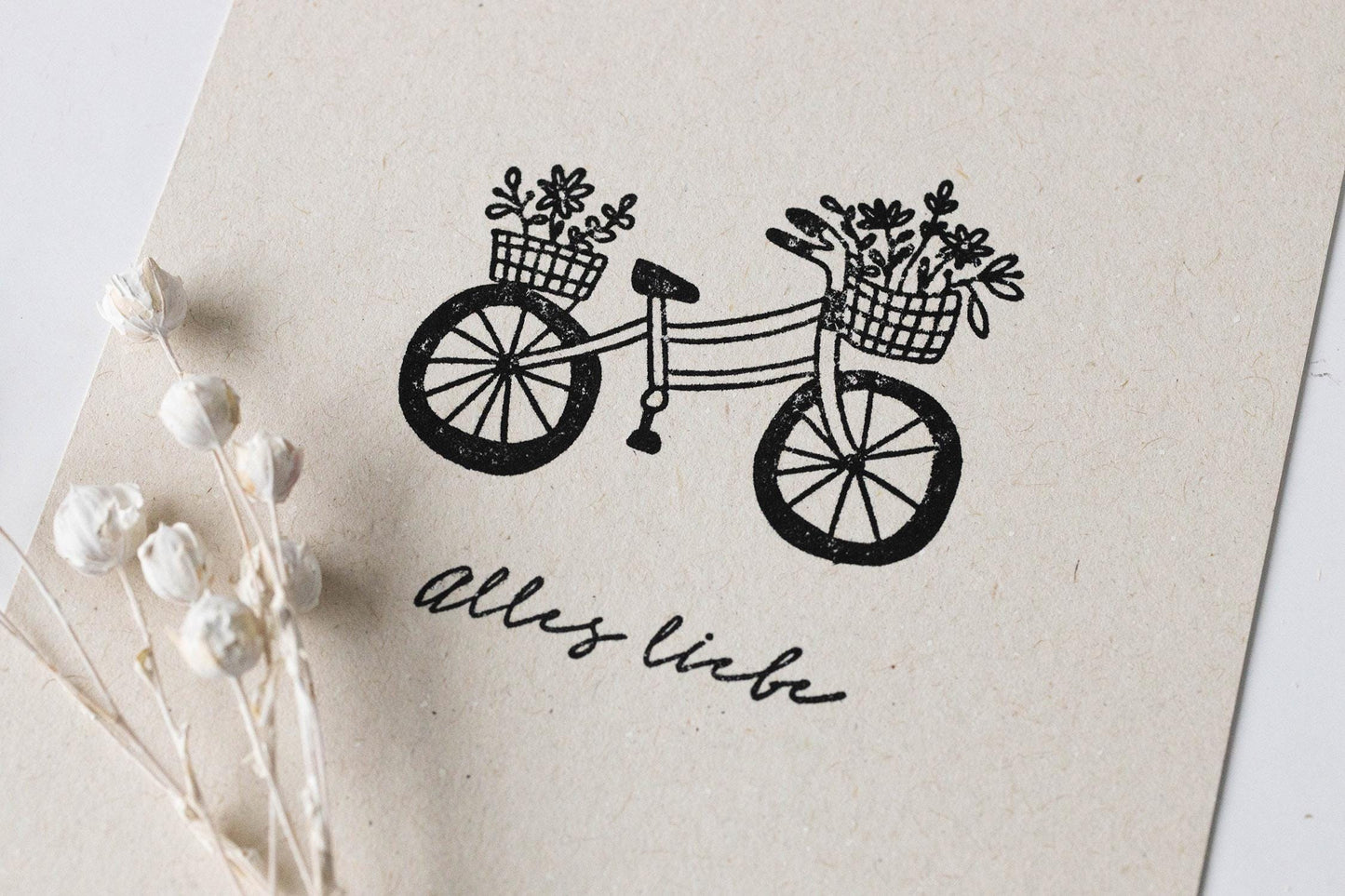 Fahrrad mit Blumen Stempel Frühling Ostern Natur Sommer Motivstempel Boho DIY Basteln Geschenk Karte Geschenkanhänger HS093
