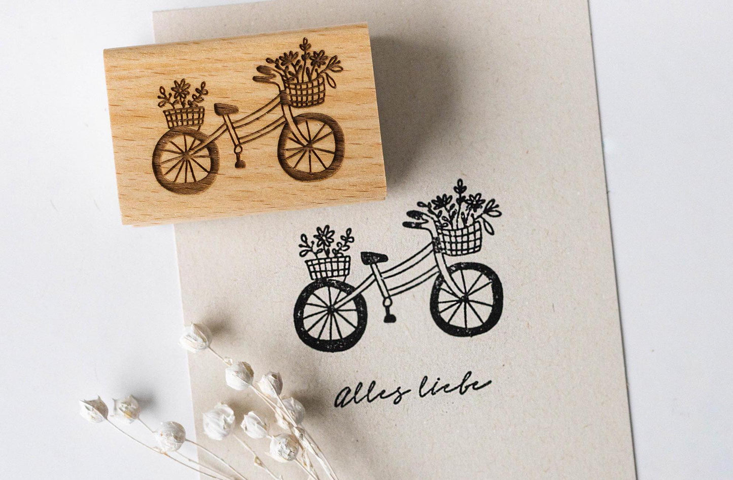 Fahrrad mit Blumen Stempel Frühling Ostern Natur Sommer Motivstempel Boho DIY Basteln Geschenk Karte Geschenkanhänger HS093