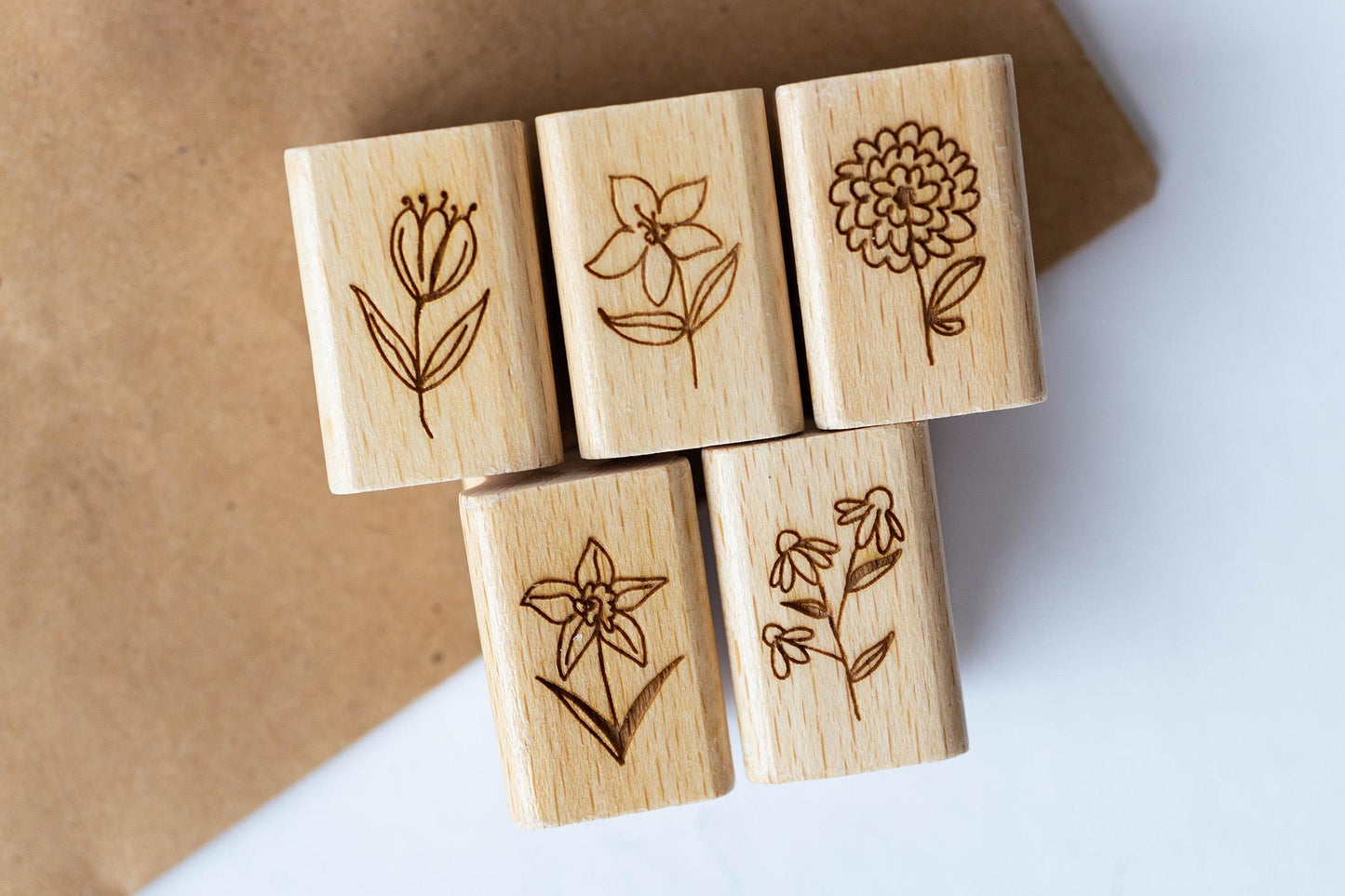 Blumen 5er Stempelset 2 Kleine Blumen Frühling Boho Klein Mini Blümchen Blüten Zweige Blätter DIY Basteln Geschenke Motiv Stempel Set HS111