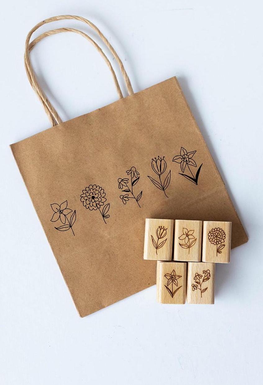 Blumen 5er Stempelset 2 Kleine Blumen Frühling Boho Klein Mini Blümchen Blüten Zweige Blätter DIY Basteln Geschenke Motiv Stempel Set HS111