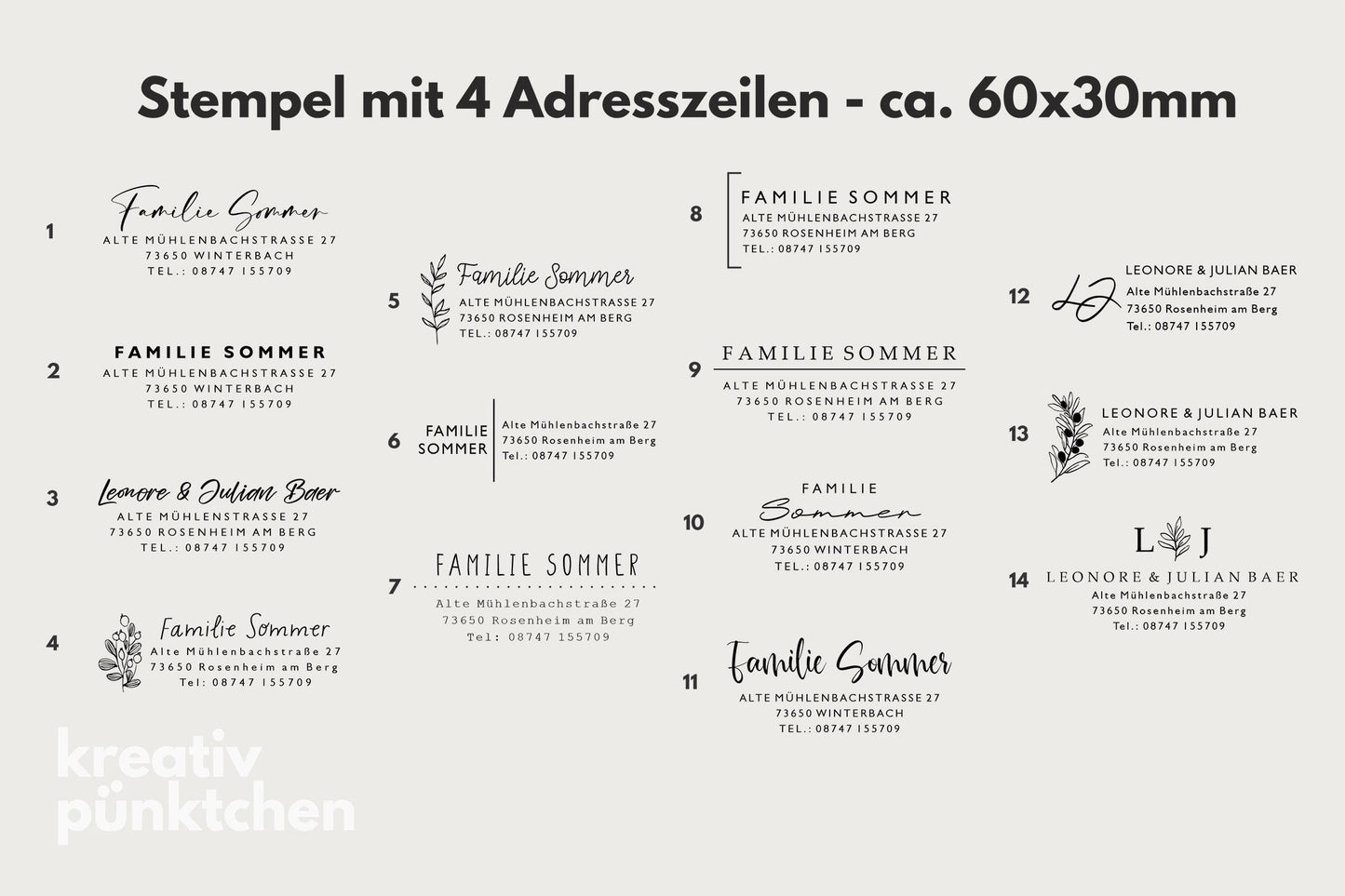 Adressstempel 15, Textstempel mit Adresse,  Stempel mit Namen und Adresse, personalisiert, Geschenk, Stempel Name Adresse, Namensstempel HS001
