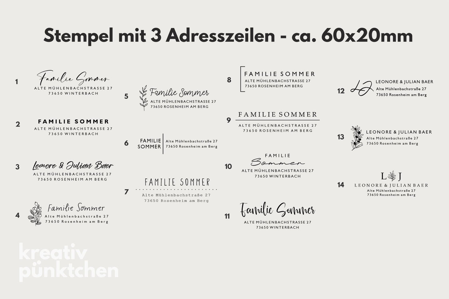 Adressstempel 15, Textstempel mit Adresse,  Stempel mit Namen und Adresse, personalisiert, Geschenk, Stempel Name Adresse, Namensstempel HS001