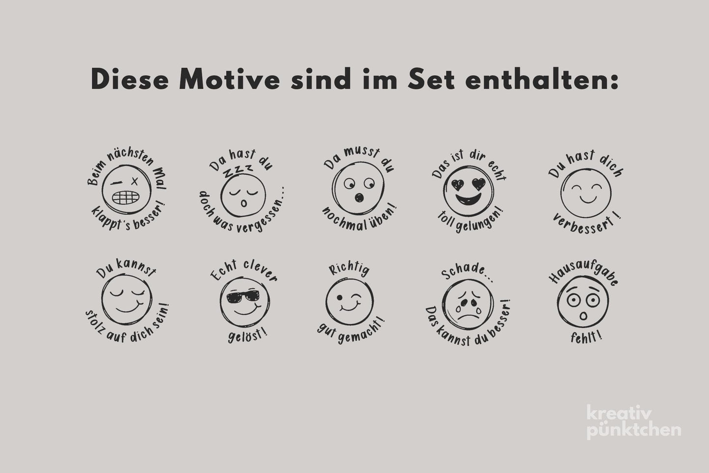 Lehrerstempel Mini Set, Motivationsstempel, Schule Stempel Set, Belohnungsstempel, Grundschule, Smiley, Gut gemacht, Bewertung, Note HS121