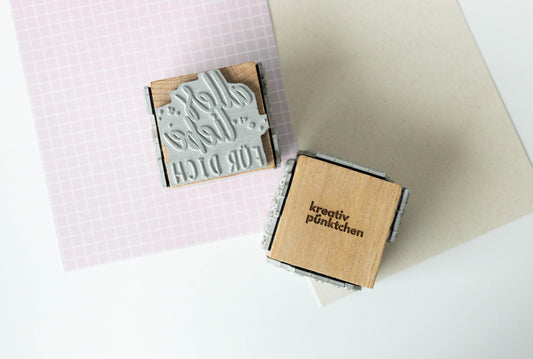 Geburtstags-Stempelset Holz 4 Motive – Alles Liebe, Von Herzen, Nur was ganz kleines, Ich wünsche dir – DIY Karten & Geschenkpapier HS122