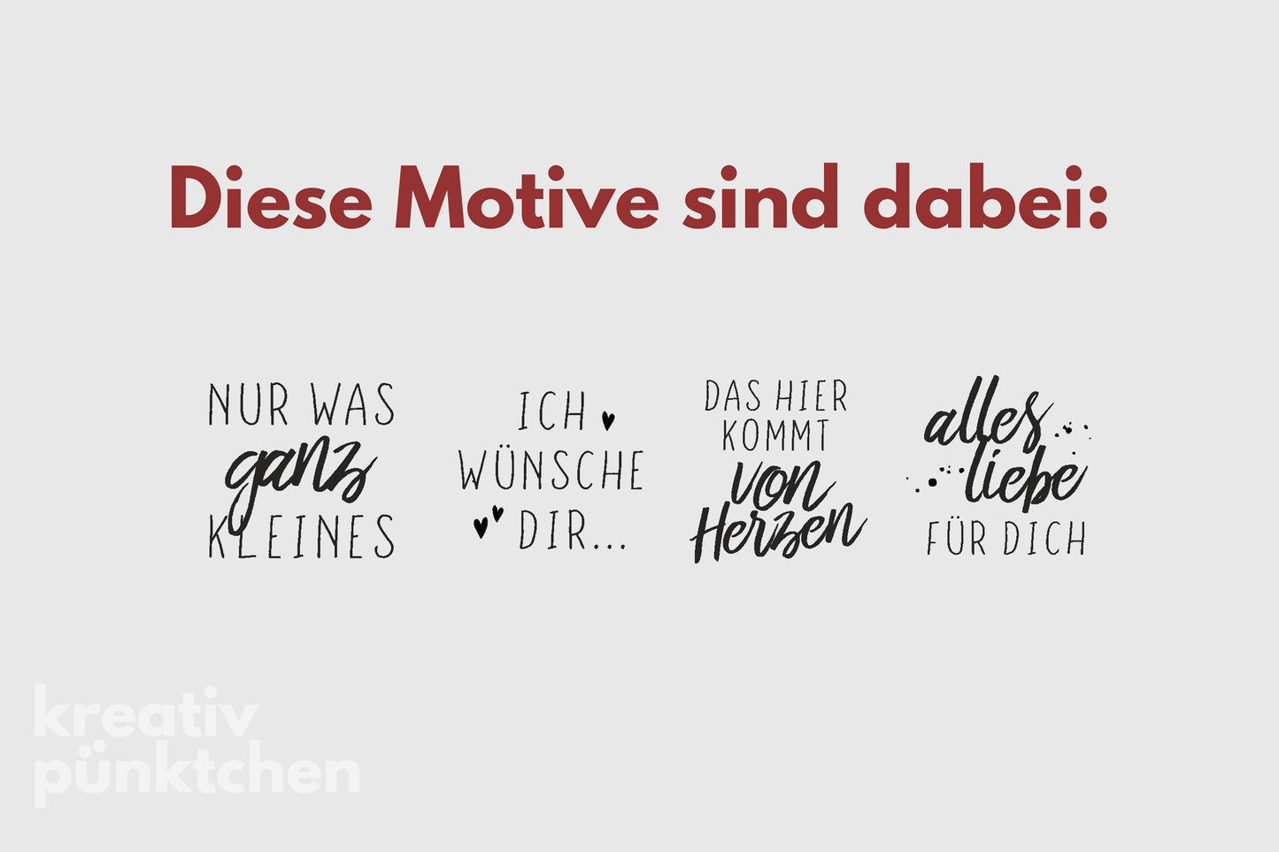 Geburtstags-Stempelset Holz 4 Motive – Alles Liebe, Von Herzen, Nur was ganz kleines, Ich wünsche dir – DIY Karten & Geschenkpapier HS122