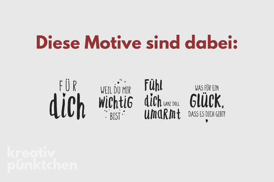 Geburtstags-Stempelset Holz 4 Motive – Für dich, Weil du mir wichtig bist, Umarmung, alles Liebe, Geschenk DIY Karten & Geschenkpapier HS128