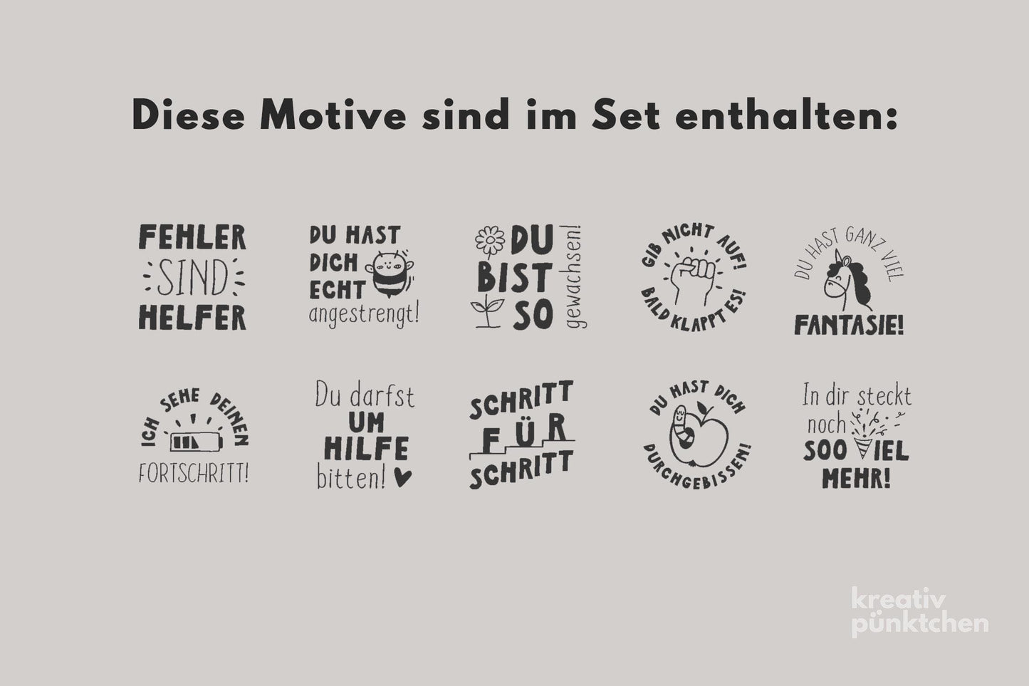 Lehrerstempel Growth Mindset MINI Stempelset - Motivationsstempel Stempel Belohnungsstempel, Grundschule Gut gemacht Bewertung, Note HS150