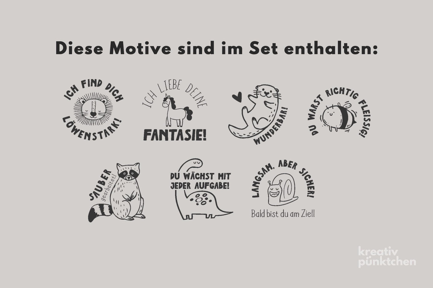 Lehrerstempel "Mutmachtiere" Stempelset - Growth Mindset Motivationsstempel Schule Belohnungsstempel Grundschule Bewertung positiv HS151