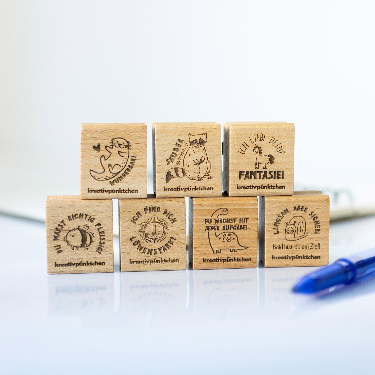 Lehrerstempel "Mutmachtiere" Stempelset - Growth Mindset Motivationsstempel Schule Belohnungsstempel Grundschule Bewertung positiv HS151