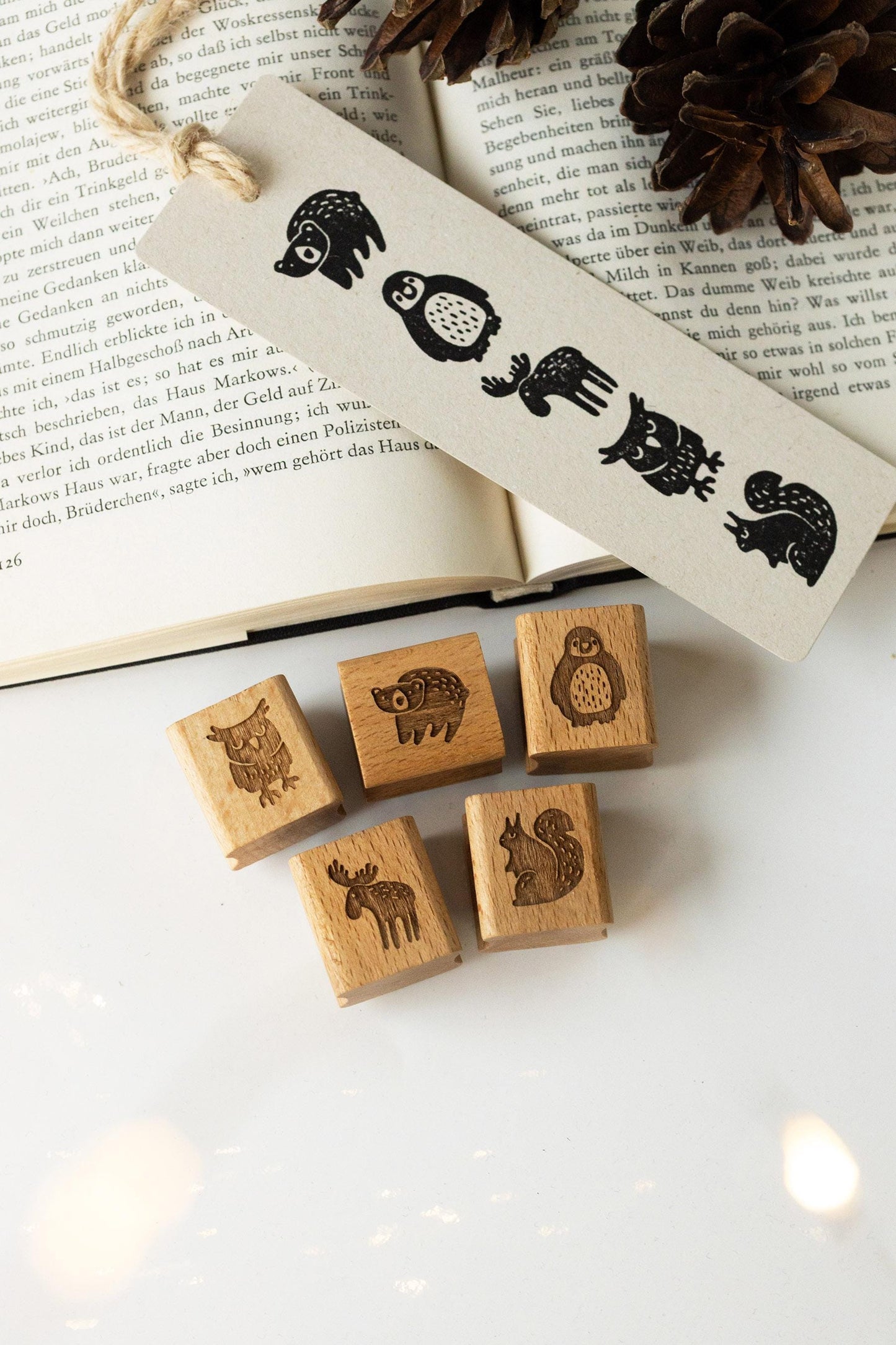 Stempelset Kleine Wintertiere, Motivstempel Tiere Stempel Winter Herbst Weihnachten niedlich Bär Eule Eichhörnchen Elch Pinguin Scandi HS154