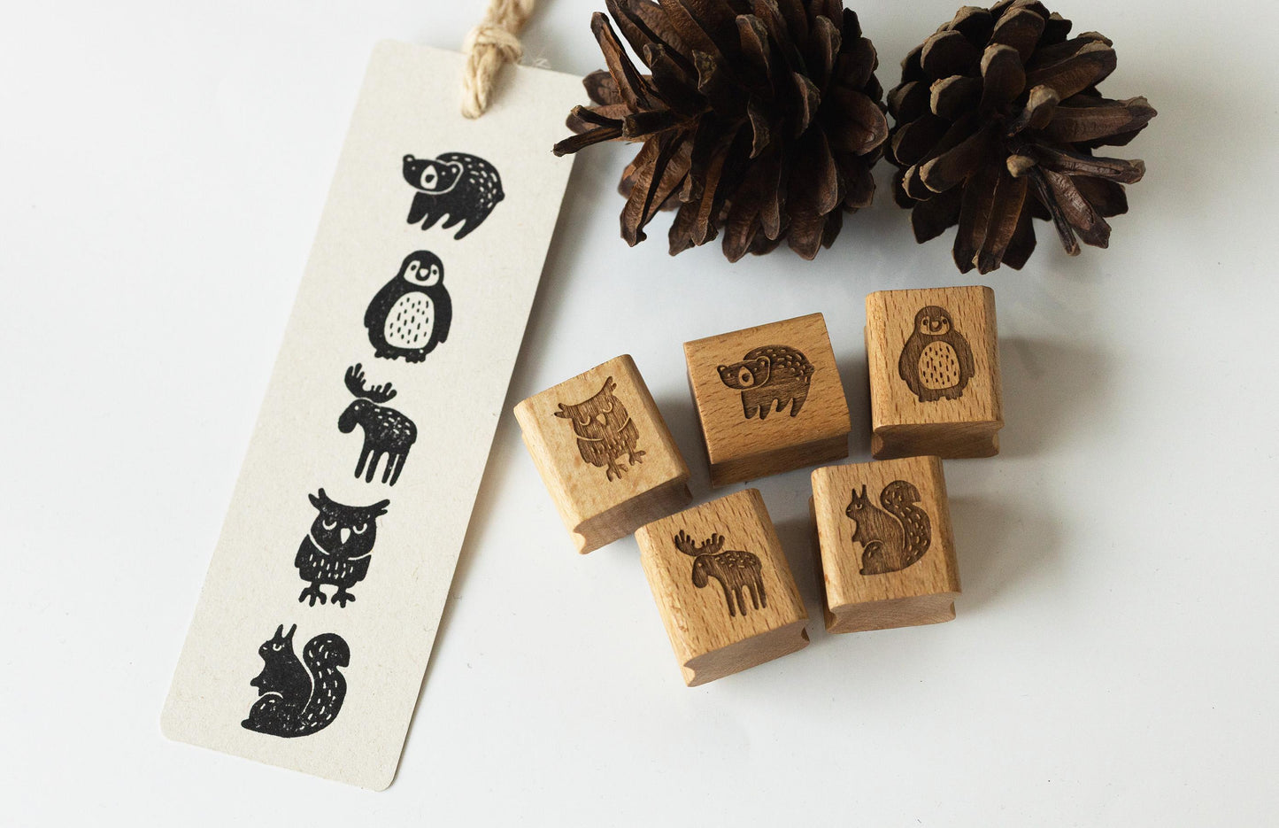 Stempelset Kleine Wintertiere, Motivstempel Tiere Stempel Winter Herbst Weihnachten niedlich Bär Eule Eichhörnchen Elch Pinguin Scandi HS154