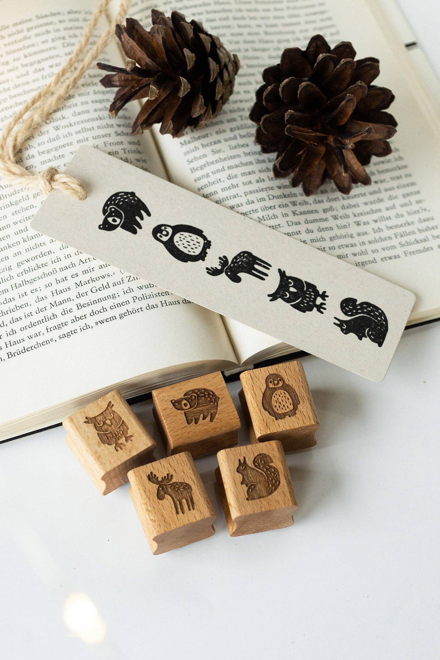 Stempelset Kleine Wintertiere, Motivstempel Tiere Stempel Winter Herbst Weihnachten niedlich Bär Eule Eichhörnchen Elch Pinguin Scandi HS154