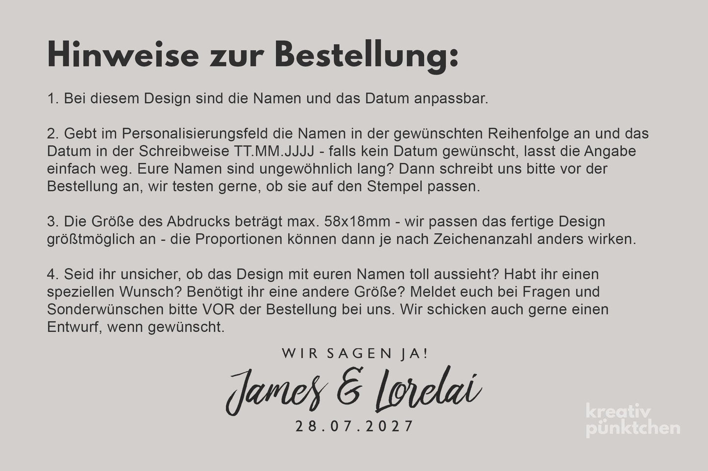 Hochzeitstempel Nr.1 Textstempel personalisiert individuell mit Namen Buchstaben Monogramm Einladung Verlobung Hochzeit Save the date HS155