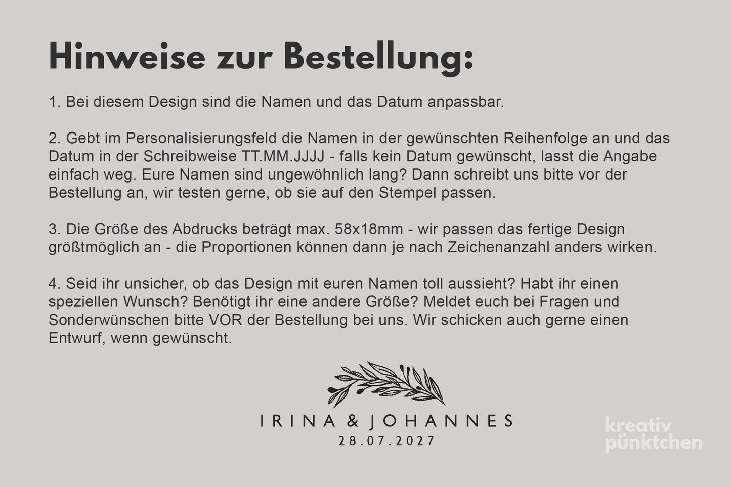 Hochzeitstempel Nr.2 Textstempel personalisiert individuell mit Namen Buchstaben Monogramm Einladung Verlobung Hochzeit Save the date HS155