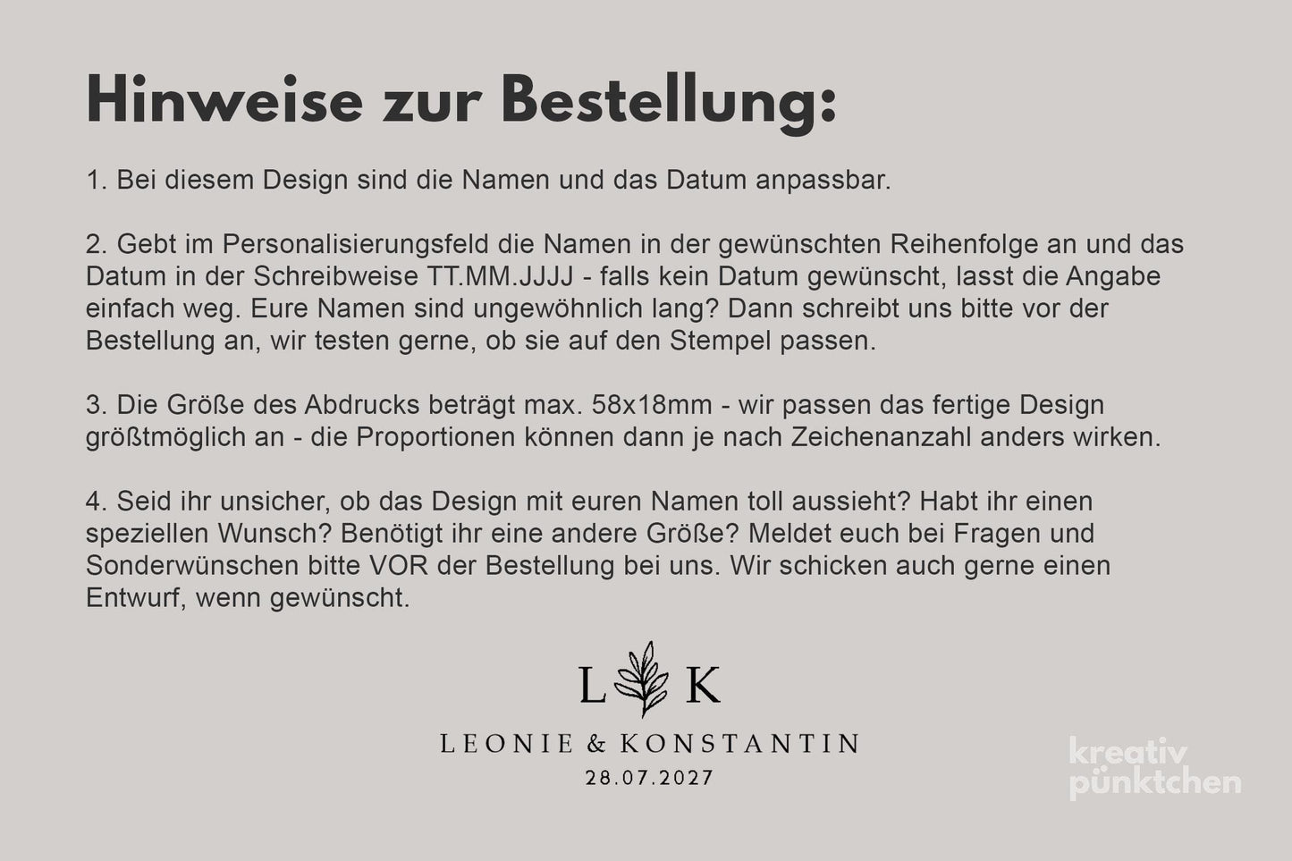 Hochzeitstempel Nr.5 Textstempel personalisiert individuell mit Namen Buchstaben Monogramm Einladung Verlobung Hochzeit Save the date HS155