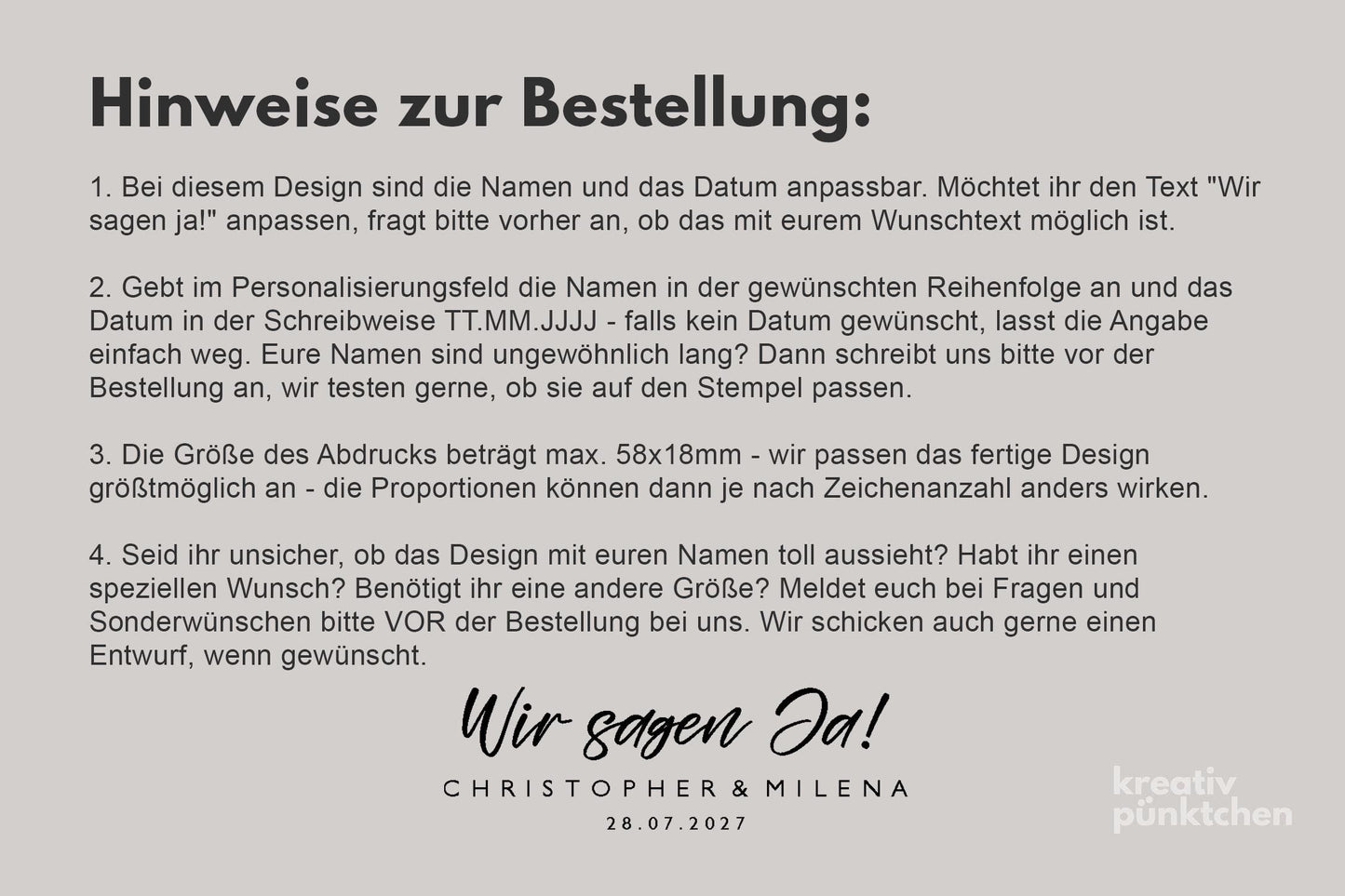 Hochzeitstempel Nr.6 Textstempel personalisiert individuell mit Namen Buchstaben Monogramm Einladung Verlobung Hochzeit Save the date HS155