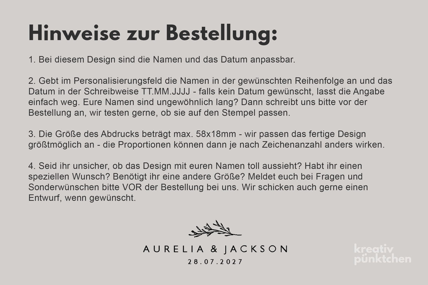 Hochzeitstempel Nr.10 Textstempel personalisiert individuell mit Namen Buchstaben Monogramm Einladung Verlobung Hochzeit Save the date HS155