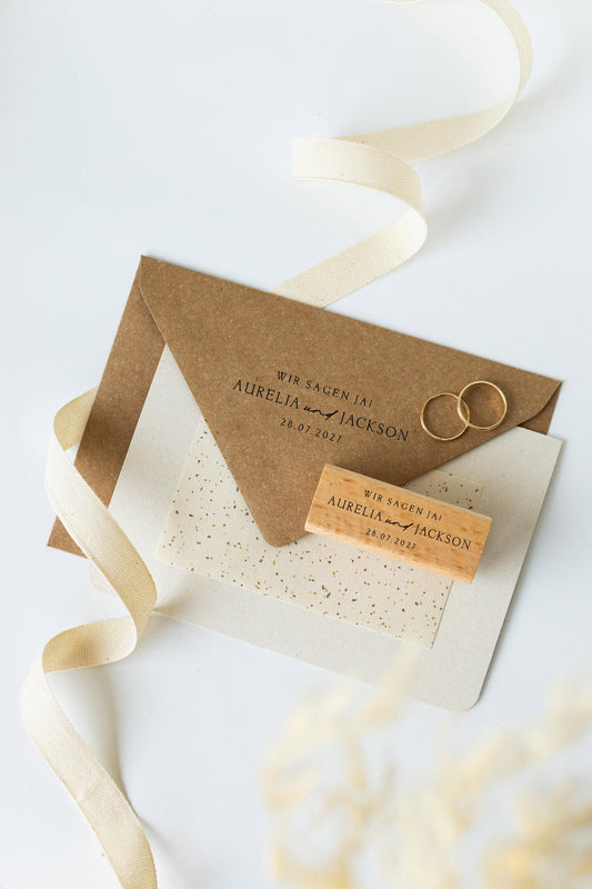 Hochzeitstempel Nr.7 Textstempel personalisiert individuell mit Namen Buchstaben Monogramm Einladung Verlobung Hochzeit Save the date HS155