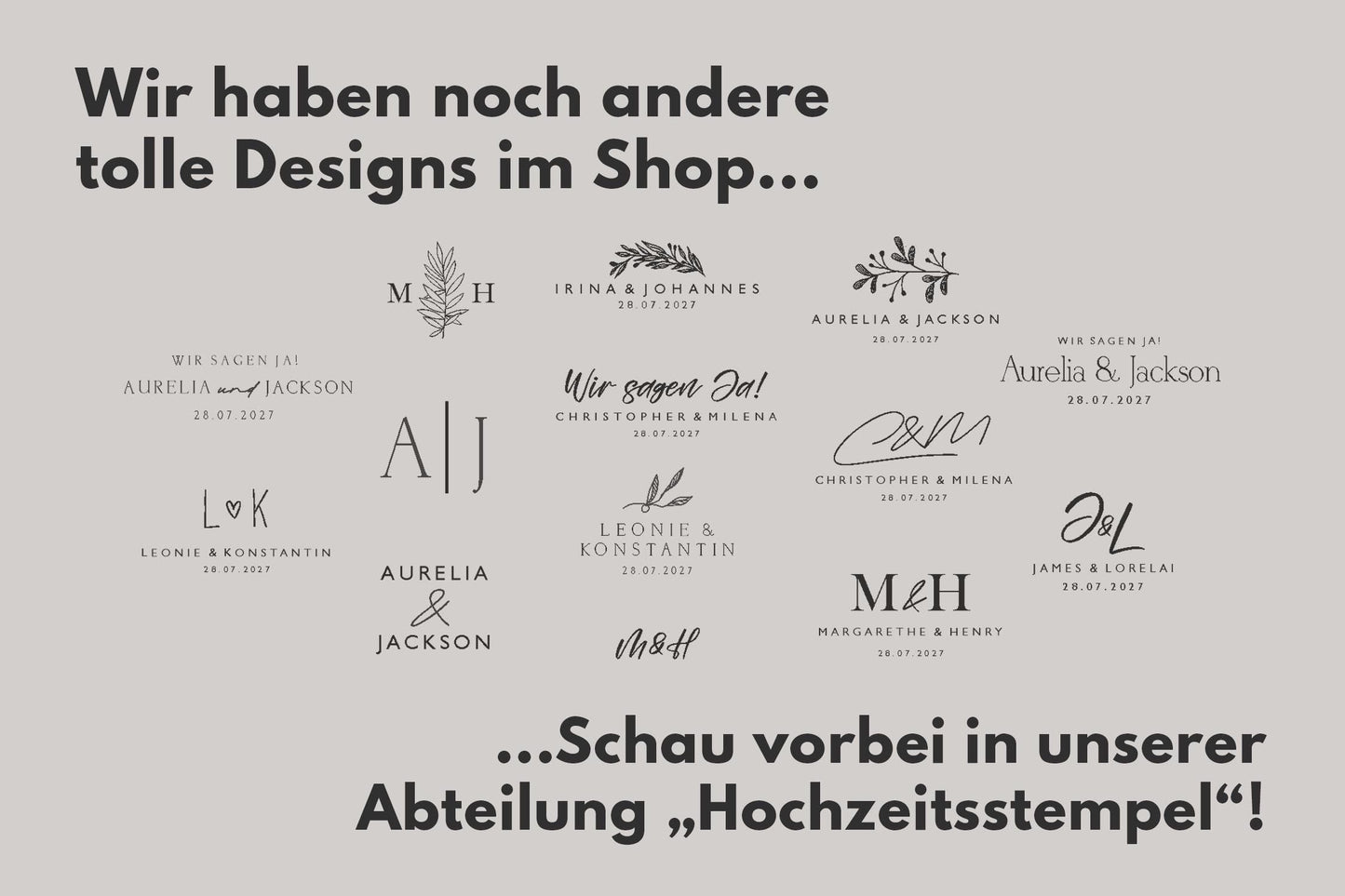 Hochzeitstempel Nr.4 Textstempel personalisiert individuell mit Namen Buchstaben Monogramm Einladung Verlobung Hochzeit Save the date HS155