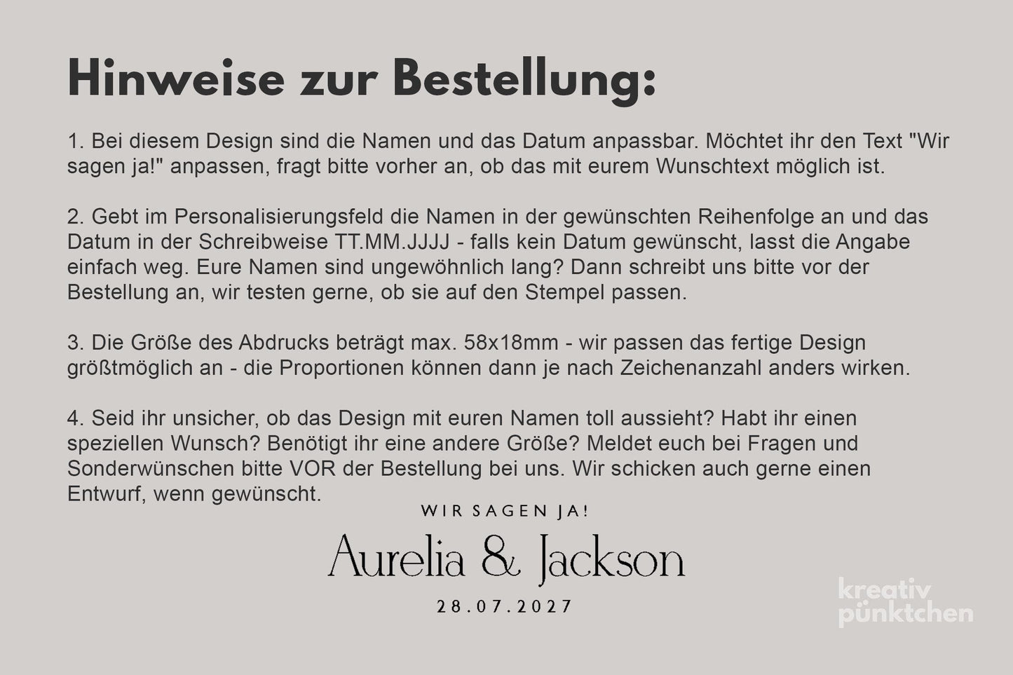 Hochzeitstempel Nr.3 Textstempel personalisiert individuell mit Namen Buchstaben Monogramm Einladung Verlobung Hochzeit Save the date HS155