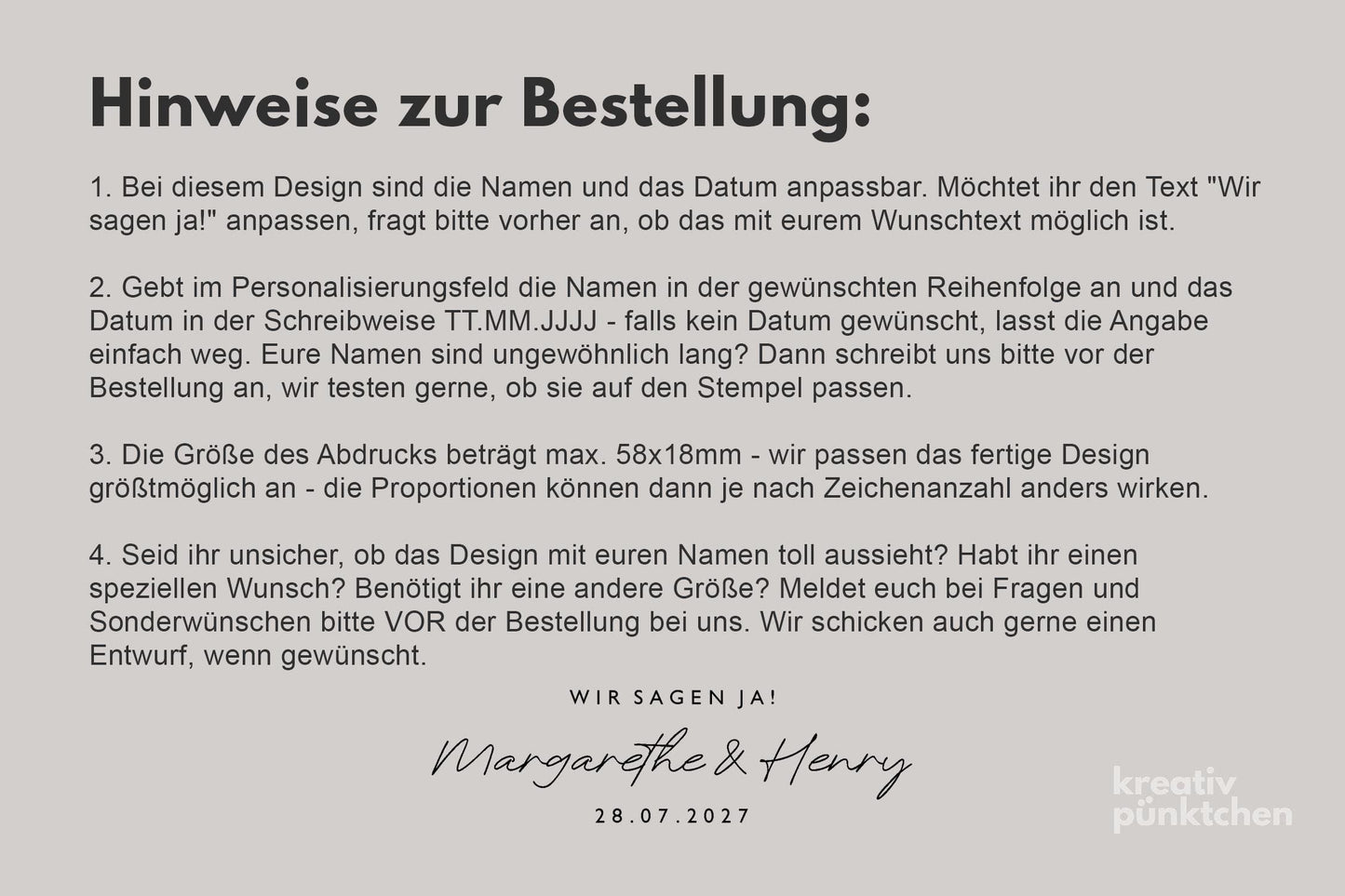 Hochzeitstempel Nr.4 Textstempel personalisiert individuell mit Namen Buchstaben Monogramm Einladung Verlobung Hochzeit Save the date HS155