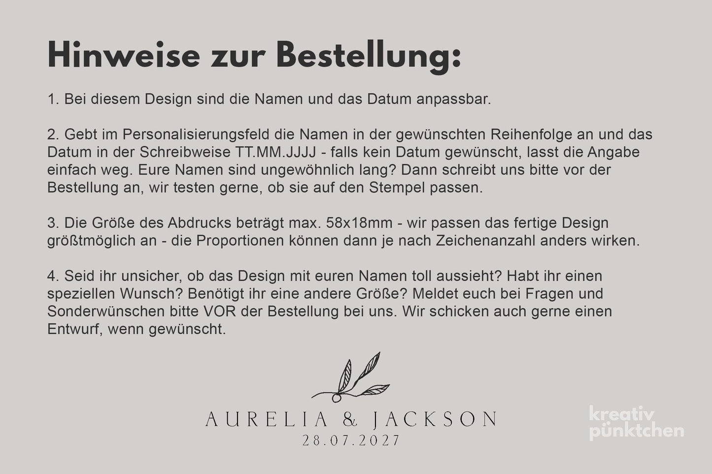 Hochzeitstempel Nr.8 Textstempel personalisiert individuell mit Namen Buchstaben Monogramm Einladung Verlobung Hochzeit Save the date HS155